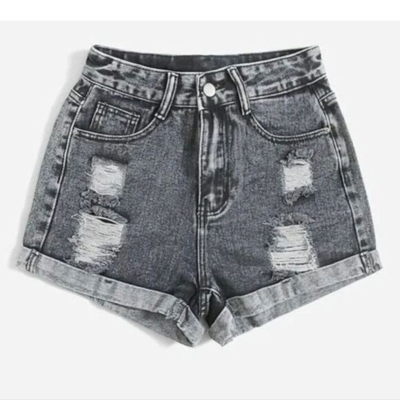 SHEIN Pants - 💲1️⃣0️⃣ Bundled ✔️Distressed Faded Grey Black Denim Shorts Sz Md [6]
